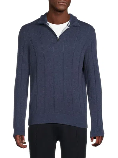 Bruno Magli Men's Textured Striped Quarter Zip Pullover In Denim Blue