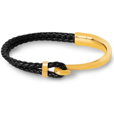 Bruno Magli Mens Archetype Leather Bracelet, Gold In Black