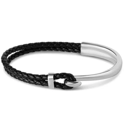 Bruno Magli Mens Archetype Leather Bracelet, Silver In Black