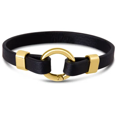 Bruno Magli Mens Black Leather Bracelet, Gold