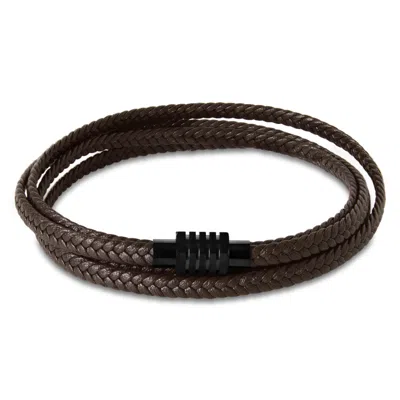 Bruno Magli Mens Braided Leather Wrap Bracelet, Mahogany In Brown
