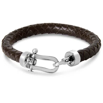 Bruno Magli Mens Chorded Leather Bracelet, Mahogany In Brown