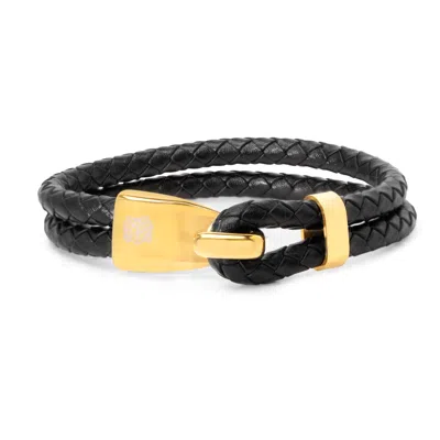 Bruno Magli Mens Double Rope Leather Bracelet, Gold In Black