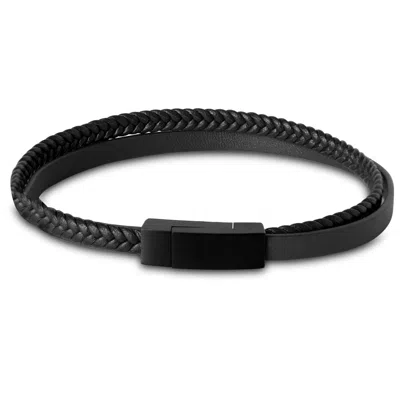Bruno Magli Mens Double Strand Leather Bracelet, Black In Brown
