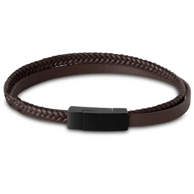 Bruno Magli Mens Double Strand Leather Bracelet, Mahogany In Brown