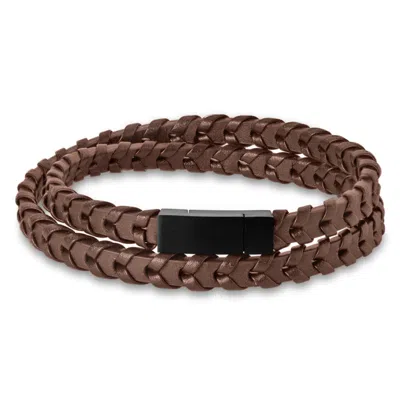 Bruno Magli Mens Fishtail Leather Wrap Bracelet, Mahogany In Brown