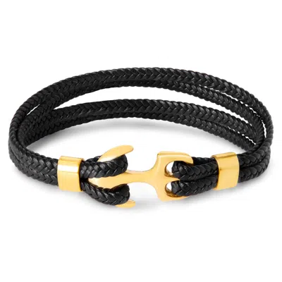 Bruno Magli Mens Four Strand Braided Leather Bracelet, Black