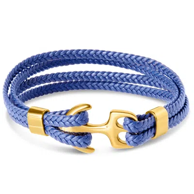Bruno Magli Mens Four Strand Braided Leather Bracelet, Indigo In Blue
