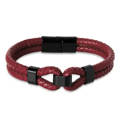 Bruno Magli Mens Infinity Leather Bracelet, Red In Brown