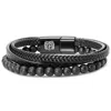Bruno Magli Mens Leather Bracelet With Lava Beads, Black In Black