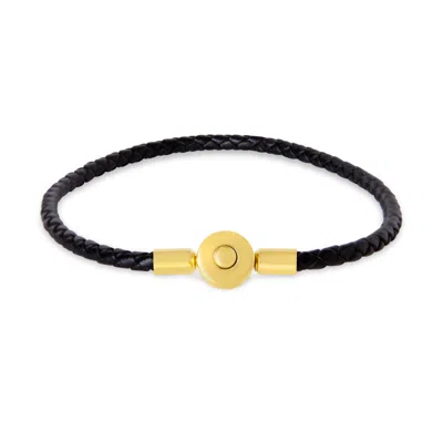 Bruno Magli Mens Slim Leather Bracelet, Gold In Black