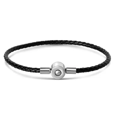Bruno Magli Mens Slim Leather Bracelet, Silver In Black