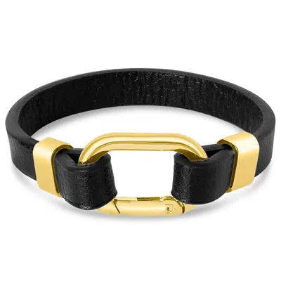 Bruno Magli Mens Structured Leather Bracelet, Gold In Black