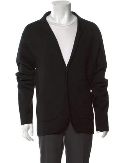 Pre-owned Bruno Magli Merino Wool Collar Cardigan In Black