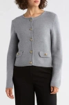 Bruno Magli Merino Wool Crop Cardigan In Gray