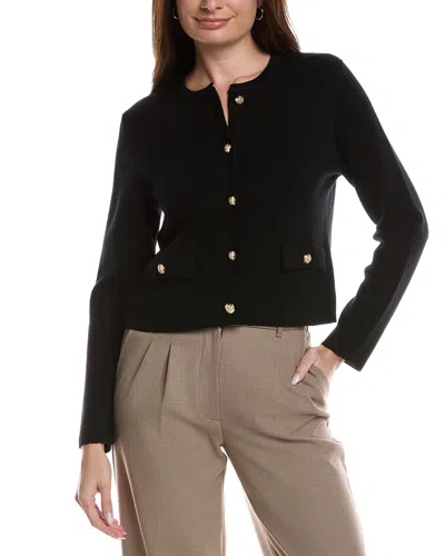 Bruno Magli Merino Wool Cropped Crewneck Jacket In Black