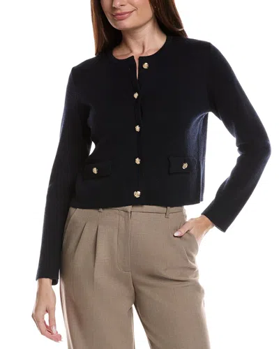 Bruno Magli Merino Wool Cropped Crewneck Jacket In Black