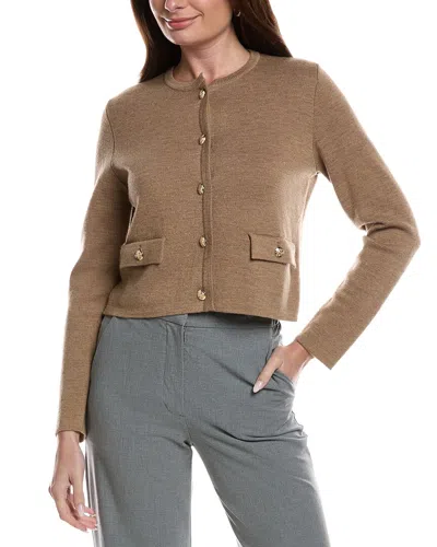 Bruno Magli Merino Wool Cropped Crewneck Jacket In Tan
