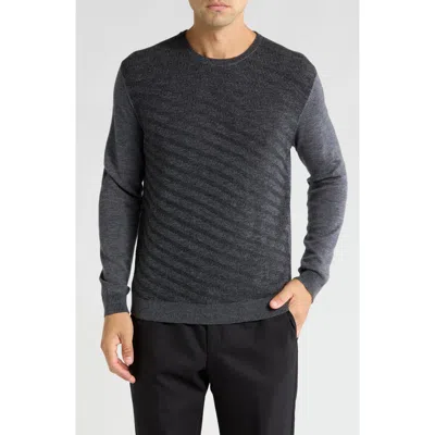 Bruno Magli Merino Wool Diagonal Textured Plaited Sweater In Grey Black