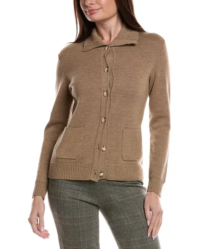 Bruno Magli Merino Wool Epaulet Sweater Jacket In Brown