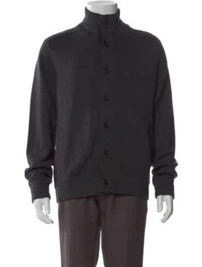 Pre-owned Bruno Magli Merino Wool Mock Neck Cardigan In Gray
