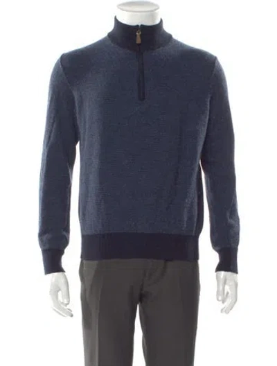 Pre-owned Bruno Magli Merino Wool Mock Neck Pullover In Blue