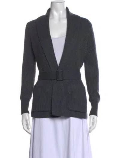 Pre-owned Bruno Magli Merino Wool Open Front Sweater In Gray