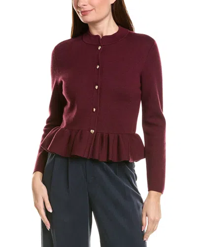 Bruno Magli Merino Wool Peplum Sweater Jacket In Burgundy