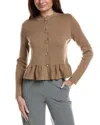 Bruno Magli Merino Wool Peplum Sweater Jacket In Brown
