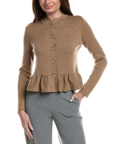 Bruno Magli Merino Wool Peplum Sweater Jacket In Brown