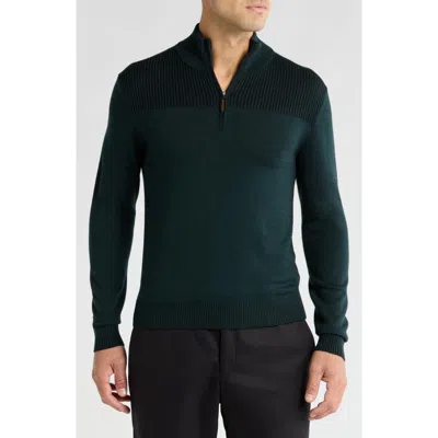 Bruno Magli Merino Wool Plaited Quarter-zip Pullover In Black Grey