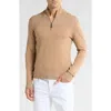 Bruno Magli Merino Wool Plaited Quarter-zip Pullover In Camel
