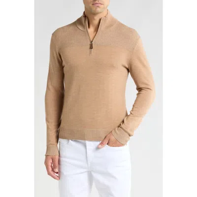 Bruno Magli Merino Wool Plaited Quarter-zip Pullover In Camel