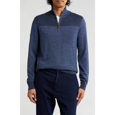 Bruno Magli Merino Wool Plaited Quarter Zip Pullover In Denim