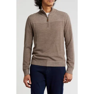 Bruno Magli Merino Wool Plaited Quarter Zip Pullover In Natural