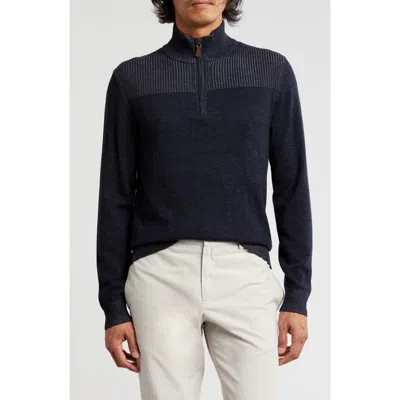 Bruno Magli Merino Wool Plaited Quarter-zip Pullover In Navy Grey