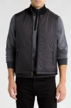 Bruno Magli Merino Wool Rib Collar Nylon Vest In Black