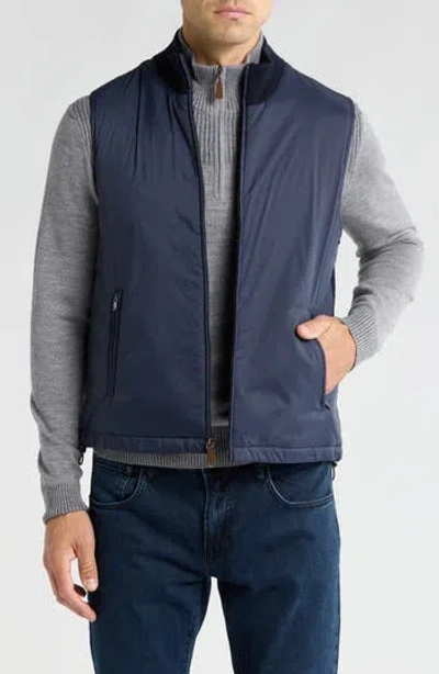 Bruno Magli Merino Wool Rib Collar Nylon Vest In Navy