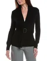 Bruno Magli Merino Wool Ribbed Belted Shawl Cardigan In Black