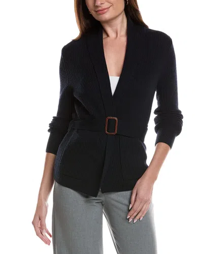 BRUNO MAGLI MERINO WOOL RIBBED BELTED SHAWL CARDIGAN