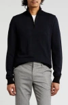 Bruno Magli Merino Wool Two-tone Twill Quarter-zip Pullover In Black Charcoal