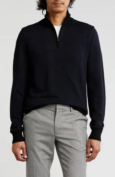 Bruno Magli Merino Wool Two-tone Twill Quarter-zip Pullover In Black Charcoal
