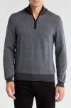 Bruno Magli Merino Wool Two-tone Twill Quarter-zip Pullover In Charcoal Grey