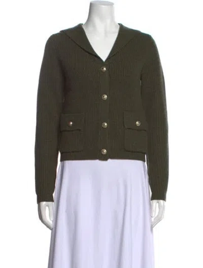 Pre-owned Bruno Magli Merino Wool V-neck Sweater In Green