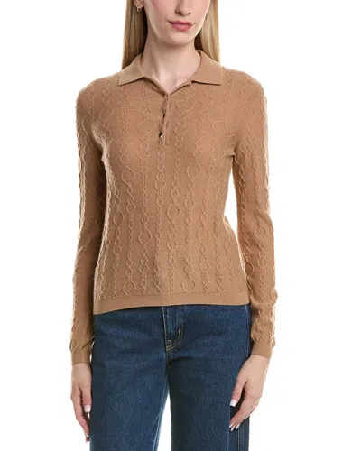 Bruno Magli Modern Cable Wool & Cashmere-blend Polo Sweater In Brown