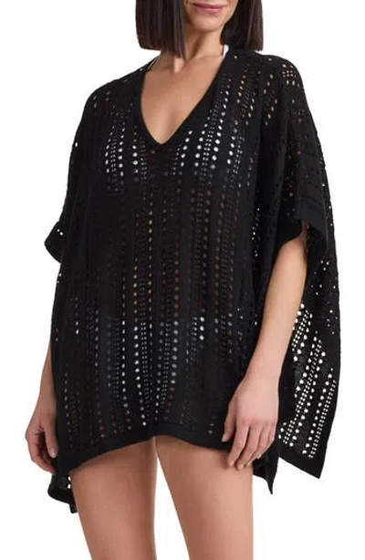 Bruno Magli Open Knit Poncho In Black
