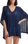 Bruno Magli Open Knit Poncho In Blue