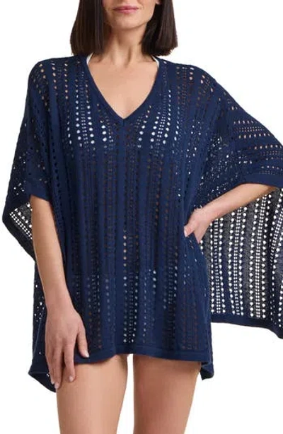 Bruno Magli Open Knit Poncho In Blue