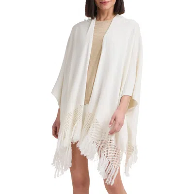 Bruno Magli Open Knit Trim Ruana In White