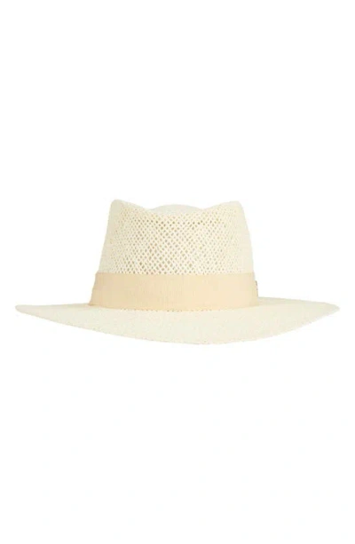 Bruno Magli Open Straw Weave Ribbon Band Fedora Sun Hat In White
